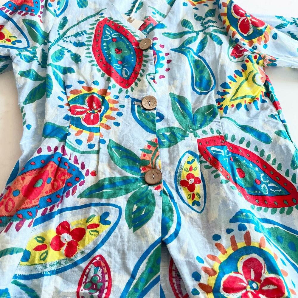 Hester & Orchard Anthropologie Blue Floral Paisley Linen Blend Blouse Small NWT - Picture 8 of 13